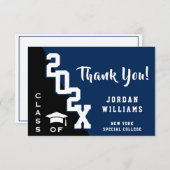 モダンシンプルミニマル海軍ブルー卒業 サンキューカード (正面/裏面)