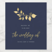 モダンシンプルミニマル海軍金ゴールド結婚フローラ ワインラベル (シングルラベル)