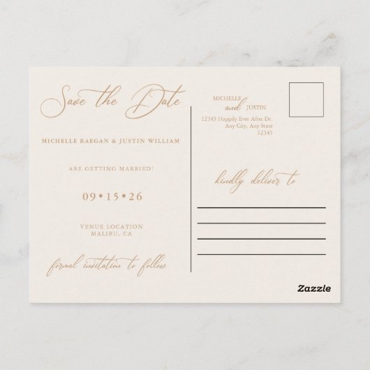 モダンシンプルミニマル結婚式の日付を保存 ポストカード (裏面)