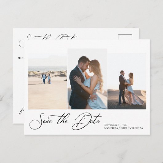 モダンシンプルミニマル結婚式の日付を保存 ポストカード (正面/裏面)