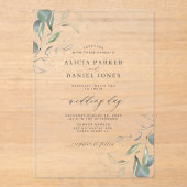 モダンシンプルミニマル緑結婚葉 アクリル招待状 (正面)