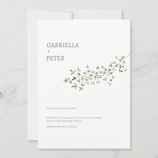 モダンシンプルミニマル葉枝結婚の 招待状 (正面)