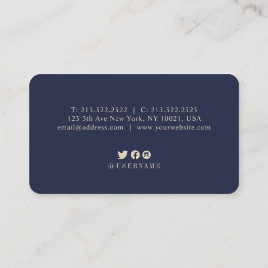 モダンシンプルミニマル金ゴールドとネイビーブルー 名刺 (裏面)