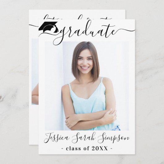 モダンシンプルミニマル2写真卒業パーティー 招待状 (正面/裏面)