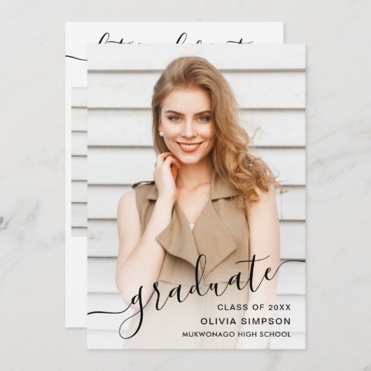 モダンシンプルミニマル2写真卒業パーティー 招待状 (正面/裏面)