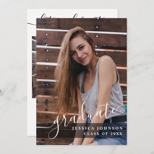 モダンシンプルミニマル2写真卒業パーティー 招待状 (正面/裏面)