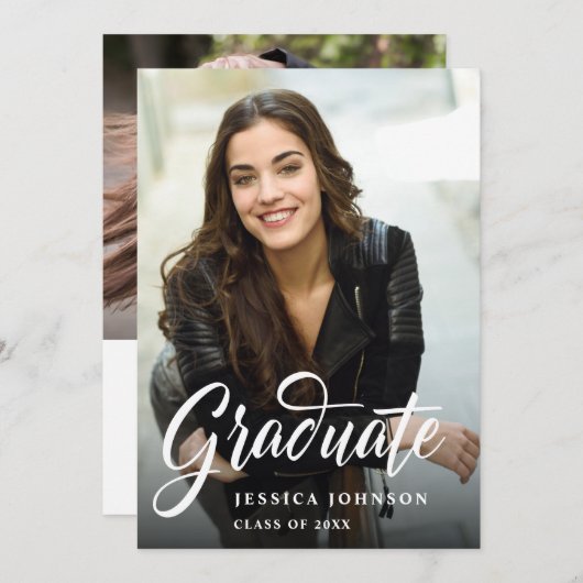 モダンシンプルミニマル2写真卒業パーティー 招待状 (正面/裏面)