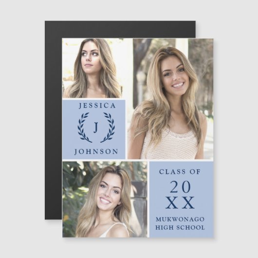 モダンシンプルミニマル3 PHOTO卒業パーティー マグネット招待状 (正面/裏面)