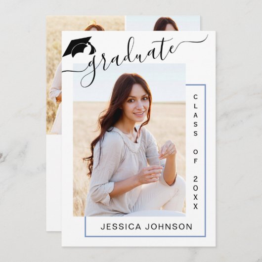 モダンシンプルミニマル4写真卒業パーティー 招待状 (正面/裏面)