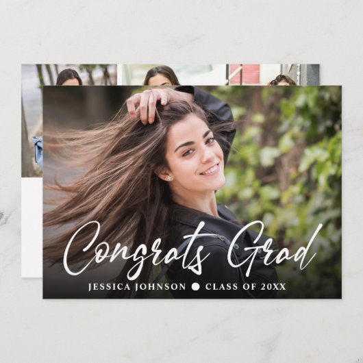 モダンシンプルミニマル4写真卒業パーティー 招待状 (正面/裏面)