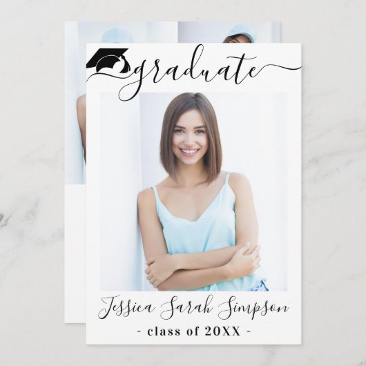 モダンシンプルミニマル4写真卒業パーティー 招待状 (正面/裏面)