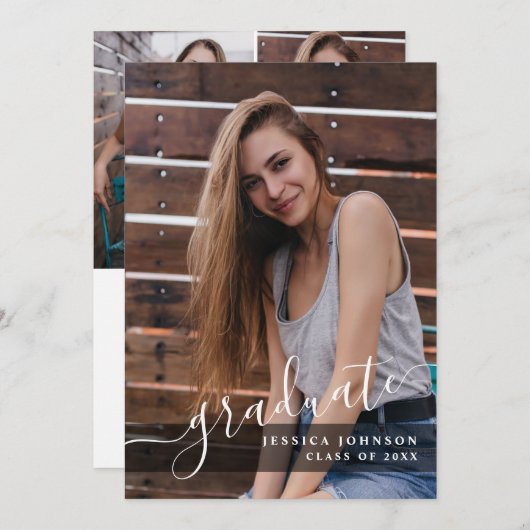 モダンシンプルミニマル4写真卒業パーティー 招待状 (正面/裏面)