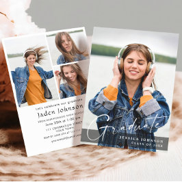 モダンシンプルミニマル4写真卒業パーティー 招待状