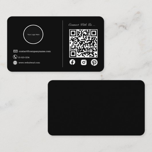 モダンシンプルミニマルQRコードソーシャルメディアDark 名刺 (正面/裏面)