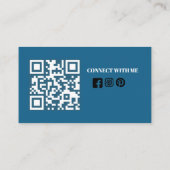 モダンシンプルミニマルQRコードSNSブルー 名刺 (裏面)