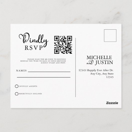 モダンシンプルミニマルQRコー結婚ドRSVP Pos ポストカード (裏面)