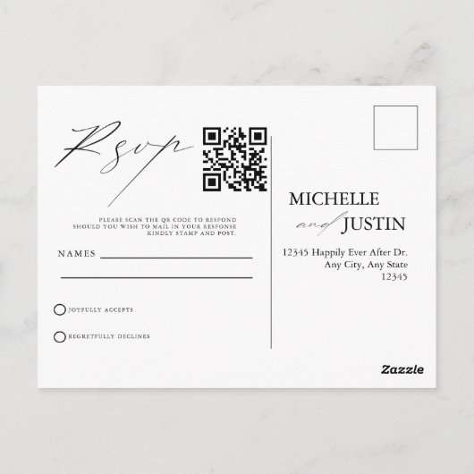 モダンシンプルミニマルQRコー結婚ドRSVP Pos ポストカード (裏面)