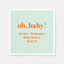 モダンシンプルミントオレンジベビーシャワー名前をカスタムする スタンダードカクテルナプキン