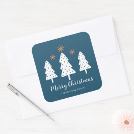 モダンシンプルメリークリスマスツリーズスターズブルー スクエアシール