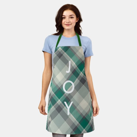 モダンシンプルメリークリスマス緑の格子休日 エプロン (着用した状態)