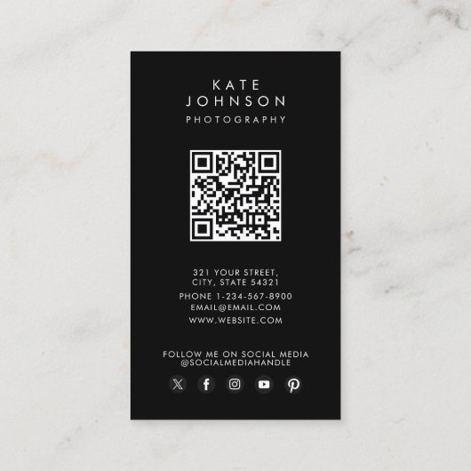 モダンシンプルモノクロ写真QRコード 名刺 (裏面)