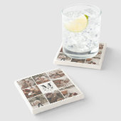 モダンシンプルモノグラムイニシャル名写真 ストーンコースター (横)