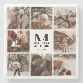 モダンシンプルモノグラムイニシャル名写真 ストーンコースター