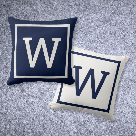 モダンシンプルモノグラムネイビーブルー クッション