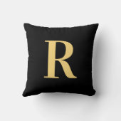 モダンシンプルモノグラムブラック金ゴールド クッション (裏面)