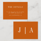 モダンシンプルモノグラム燃えたオレンジホワイト結婚ズ エンクロージャーカード (正面/裏面)