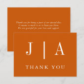 モダンシンプルモノグラム燃えたオレンジホワイト結婚ズ サンキューカード (正面/裏面)