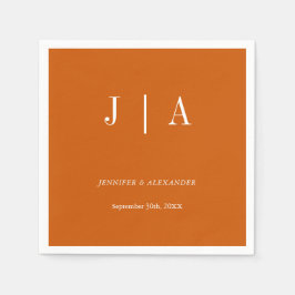 モダンシンプルモノグラム燃えたオレンジホワイト結婚ズ スタンダードカクテルナプキン