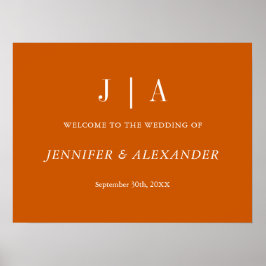 モダンシンプルモノグラム燃えたオレンジホワイト結婚ズ ポスター
