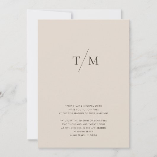 モダンシンプルモノグラム砂ミックス&マッチ結婚ズ 招待状 (正面)