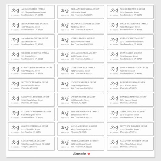 モダンシンプルモノグラム結婚のゲスト名アドレス シール (シート)