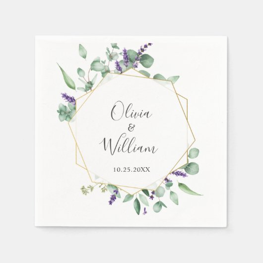 モダンシンプルユーカリ幾何結婚枠 スタンダードカクテルナプキン (正面)