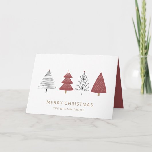 モダンシンプルレッドクリスマスツリー&スター シーズンカード (正面)