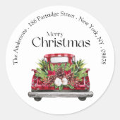 モダンシンプルレッドトラッククリスマス差出人住所 ラウンドシール (正面)