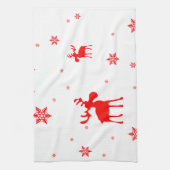 モダンシンプルレッドムーススノーフレーク キッチンタオル (縦)