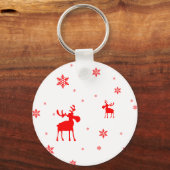 モダンシンプルレッドムーススノーフレーク キーホルダー (正面)