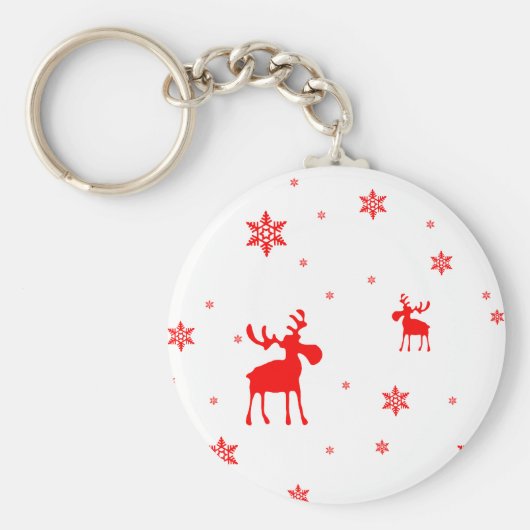 モダンシンプルレッドムーススノーフレーク キーホルダー (正面)