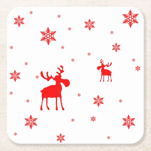 モダンシンプルレッドムーススノーフレーク スクエアペーパーコースター (正面)