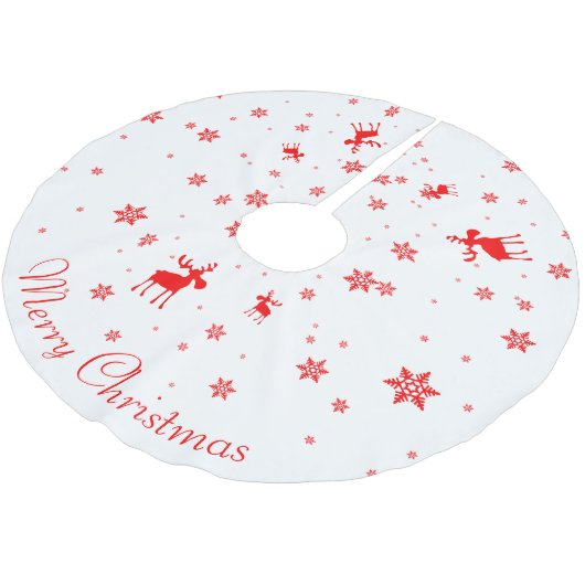 モダンシンプルレッドムーススノーフレーク ブラッシュドポリエステルツリースカート (アングル)