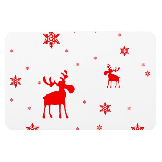 モダンシンプルレッドムーススノーフレーク マグネット (横)