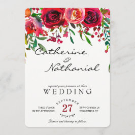 モダンシンプルレッドローズ結婚式招待状 招待状