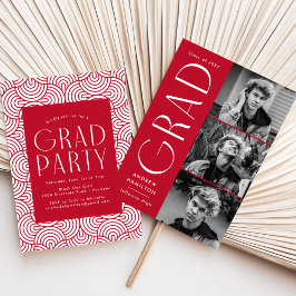 モダンシンプルレッド3写真卒業パーティー 招待状
