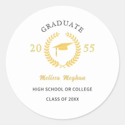 モダンシンプルローレルリース金ゴールドキャップパーティーフェイバー ラウンドシール (正面)