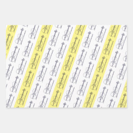 モダンシンプルヴァイオリンブラックイエローテラコッタブルー ラッピングペーパーシート