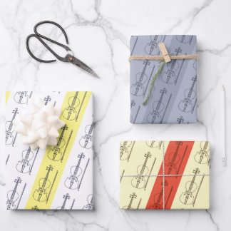 モダンシンプルヴァイオリンブラックイエローテラコッタブルー ラッピングペーパーシート