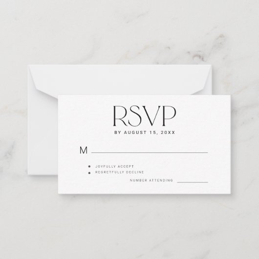 モダンシンプル予算ミニサイズ結婚式RSVP ノートカード (正面)